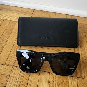 Lightly Worn Chanel Black Cateye Sunglasses with Case